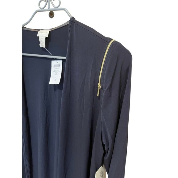 NWT Chico's Blue Ink Knit Kit Drama Zipper Long Sleeve Jacket - Size 2 12/14 - Picture 6 of 9
